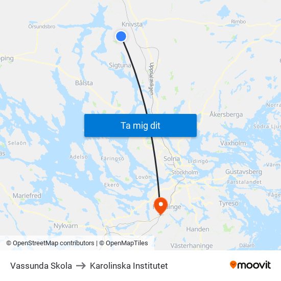 Vassunda Skola to Karolinska Institutet map