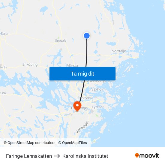 Faringe Lennakatten to Karolinska Institutet map