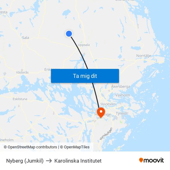 Nyberg (Jumkil) to Karolinska Institutet map