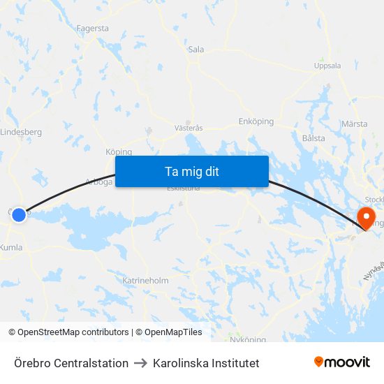 Örebro Centralstation to Karolinska Institutet map