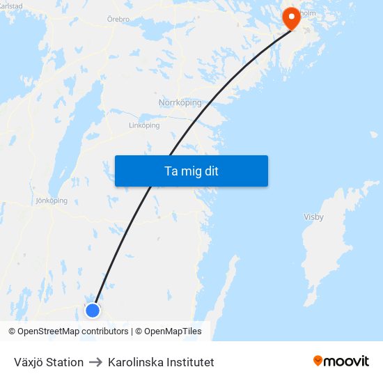 Växjö Station to Karolinska Institutet map