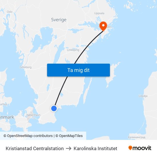 Kristianstad Centralstation to Karolinska Institutet map