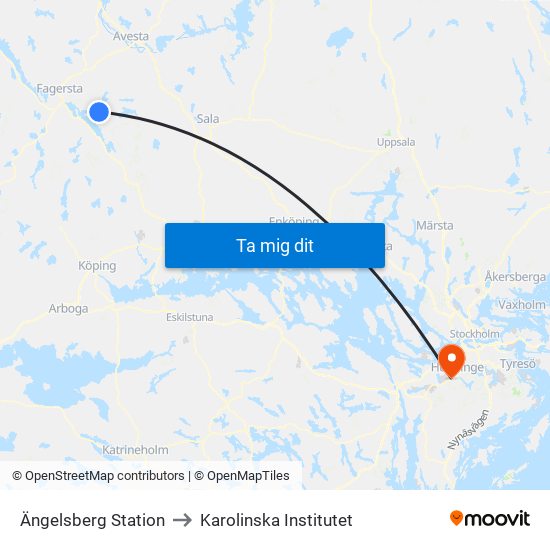 Ängelsberg Station to Karolinska Institutet map