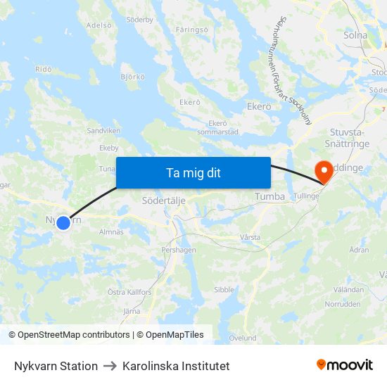 Nykvarn Station to Karolinska Institutet map