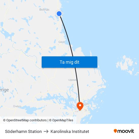 Söderhamn Station to Karolinska Institutet map