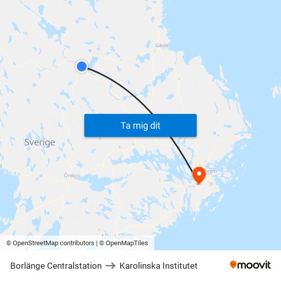 Borlänge Centralstation to Karolinska Institutet map
