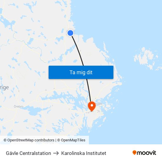 Gävle Centralstation to Karolinska Institutet map