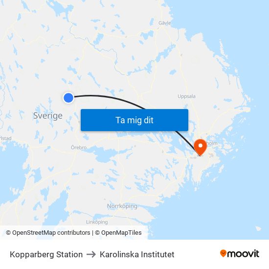 Kopparberg Station to Karolinska Institutet map