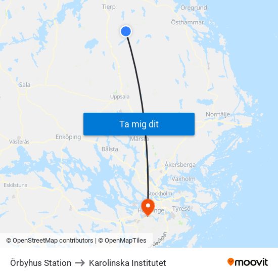 Örbyhus Station to Karolinska Institutet map