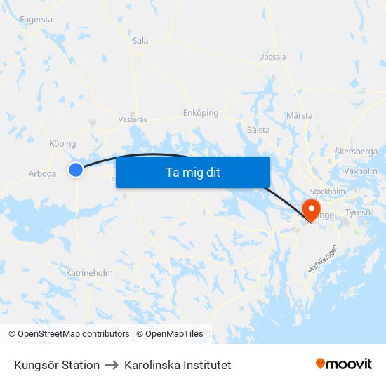 Kungsör Station to Karolinska Institutet map