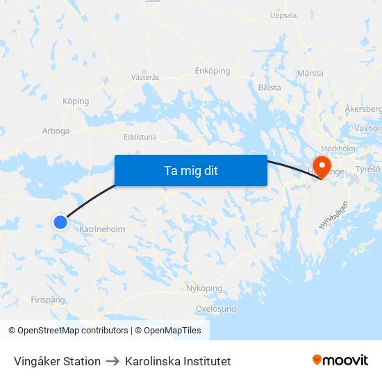 Vingåker Station to Karolinska Institutet map