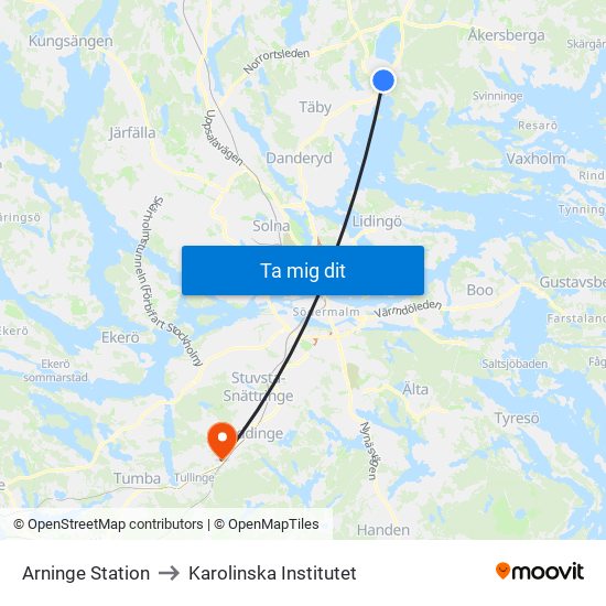 Arninge Station to Karolinska Institutet map