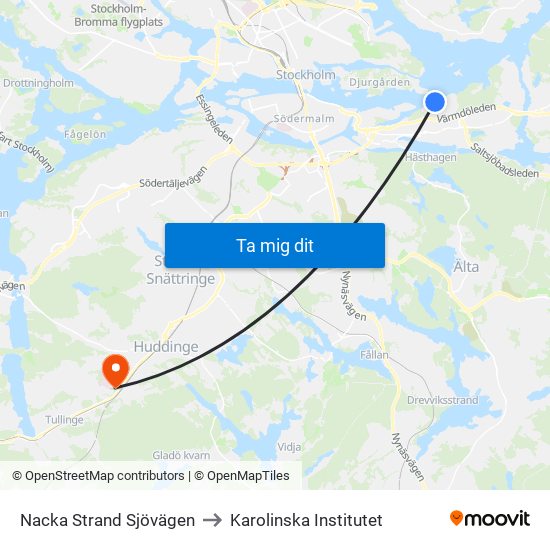 Nacka Strand Sjövägen to Karolinska Institutet map