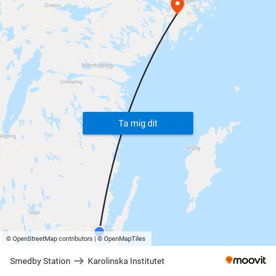 Smedby Station to Karolinska Institutet map