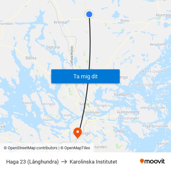 Haga 23 (Långhundra) to Karolinska Institutet map
