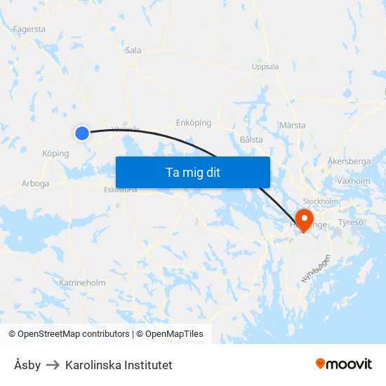 Åsby to Karolinska Institutet map