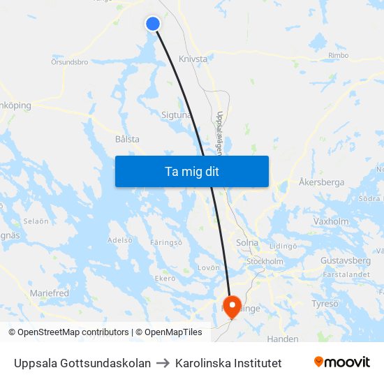 Uppsala Gottsundaskolan to Karolinska Institutet map