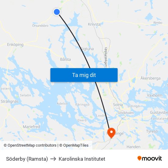 Söderby (Ramsta) to Karolinska Institutet map