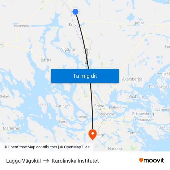 Lagga Vägskäl to Karolinska Institutet map