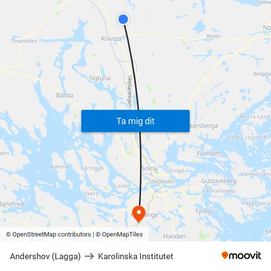 Andershov (Lagga) to Karolinska Institutet map