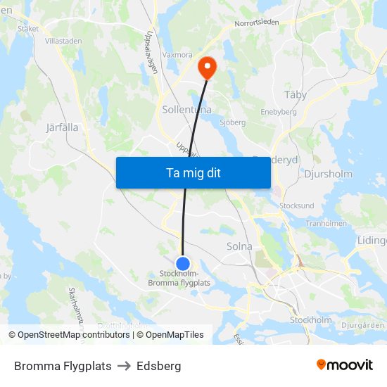 Bromma Flygplats to Edsberg map