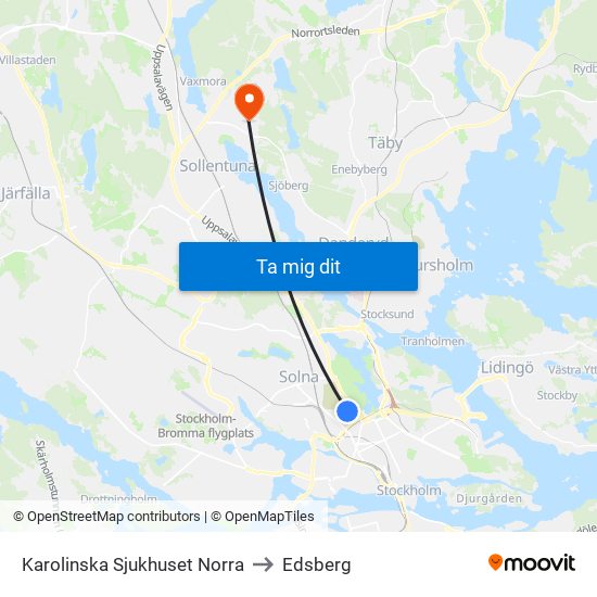 Karolinska Sjukhuset Norra to Edsberg map