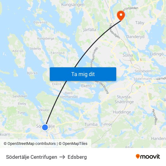 Södertälje Centrifugen to Edsberg map