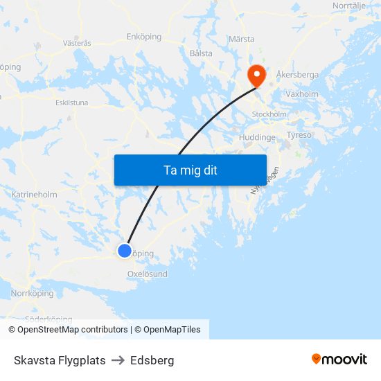 Skavsta Flygplats to Edsberg map