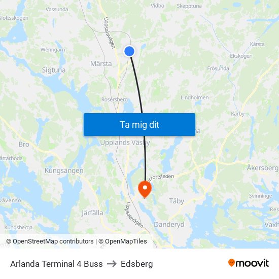 Arlanda Terminal 4 Buss to Edsberg map