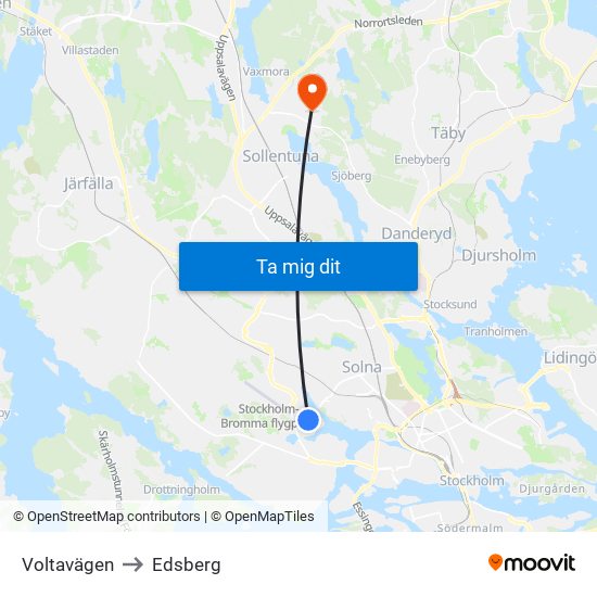 Voltavägen to Edsberg map