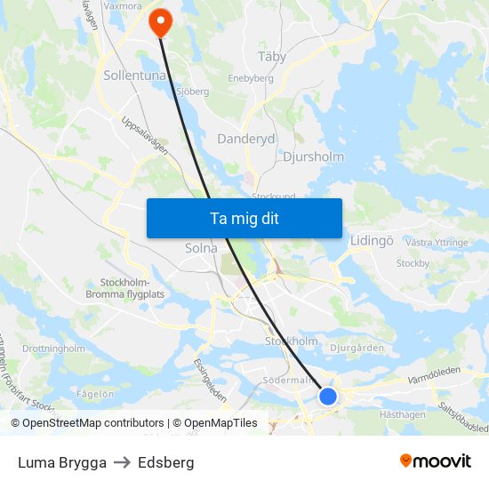 Luma Brygga to Edsberg map