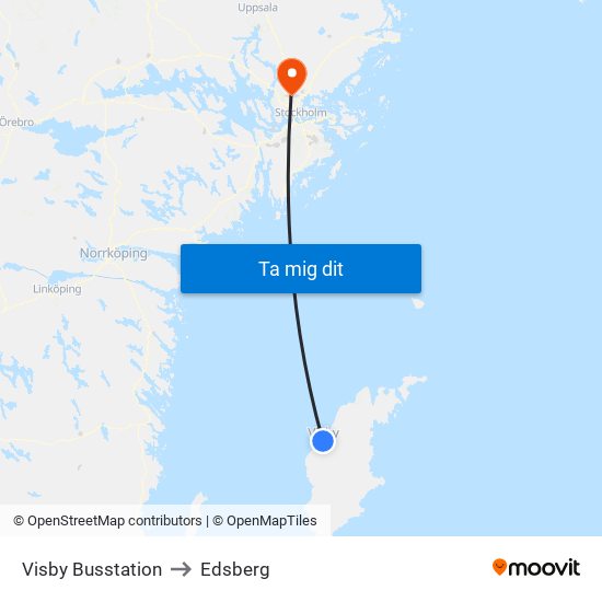 Visby Busstation to Edsberg map