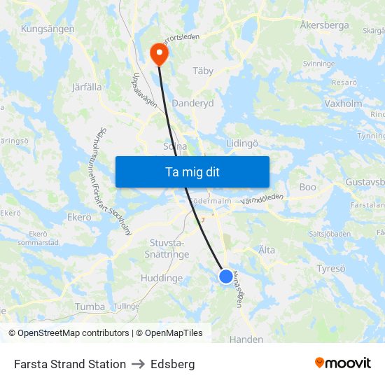 Farsta Strand Station to Edsberg map