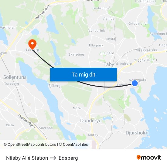 Näsby Allé Station to Edsberg map