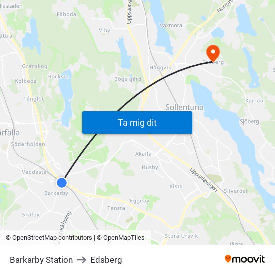 Barkarby Station to Edsberg map
