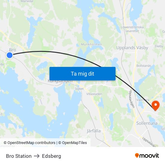 Bro Station to Edsberg map