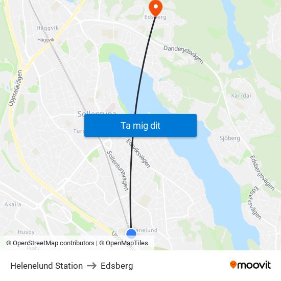 Helenelund Station to Edsberg map