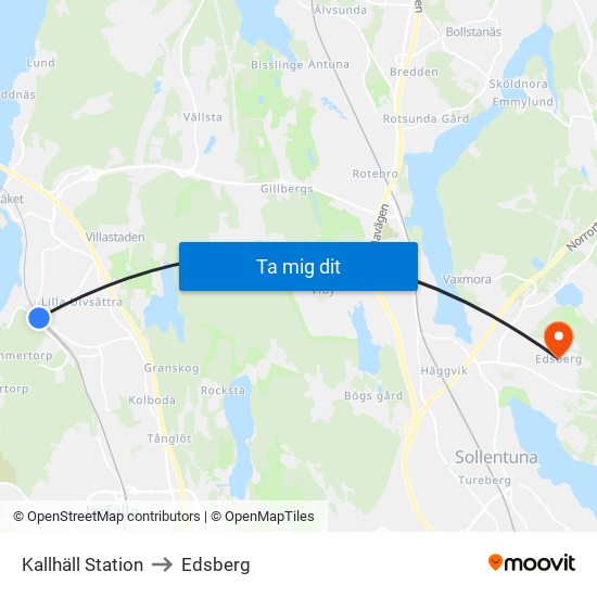 Kallhäll Station to Edsberg map