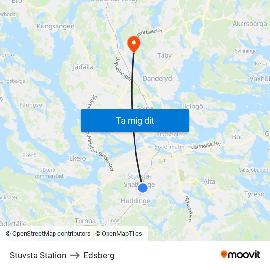 Stuvsta Station to Edsberg map