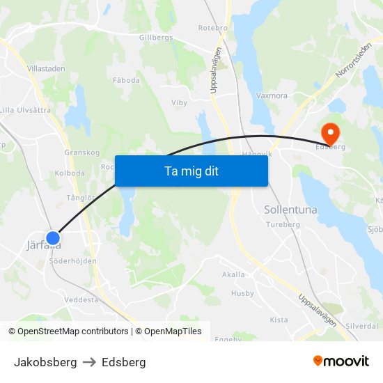Jakobsberg to Edsberg map