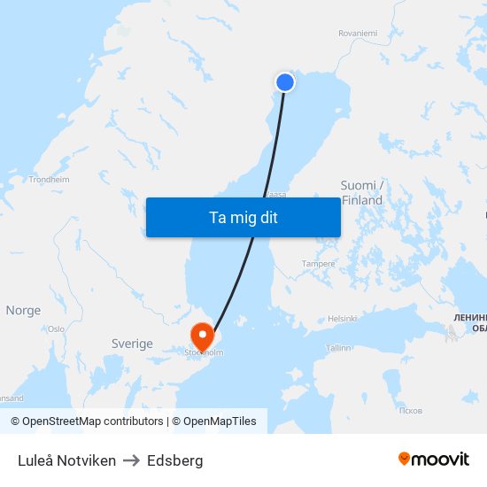 Luleå Notviken to Edsberg map