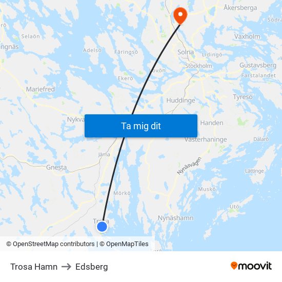 Trosa Hamn to Edsberg map
