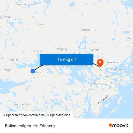 Bolindervägen to Edsberg map