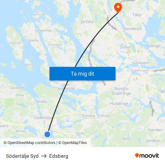 Södertälje Syd to Edsberg map