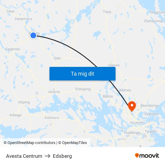 Avesta Centrum to Edsberg map