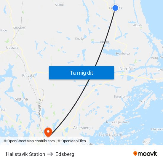 Hallstavik Station to Edsberg map