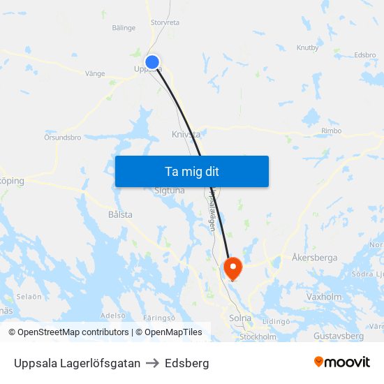 Uppsala Lagerlöfsgatan to Edsberg map