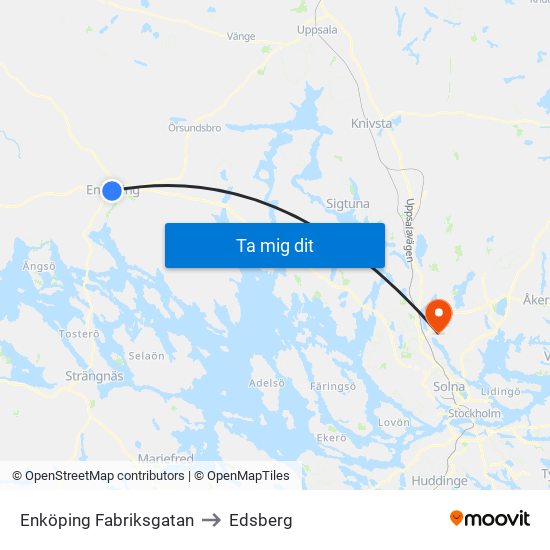 Enköping Fabriksgatan to Edsberg map