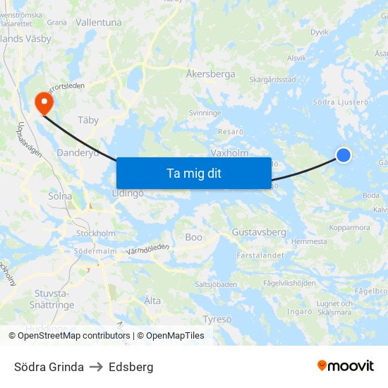 Södra Grinda to Edsberg map
