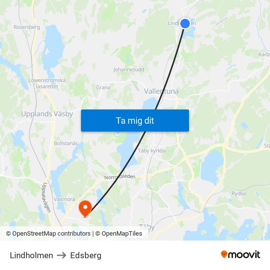 Lindholmen to Edsberg map